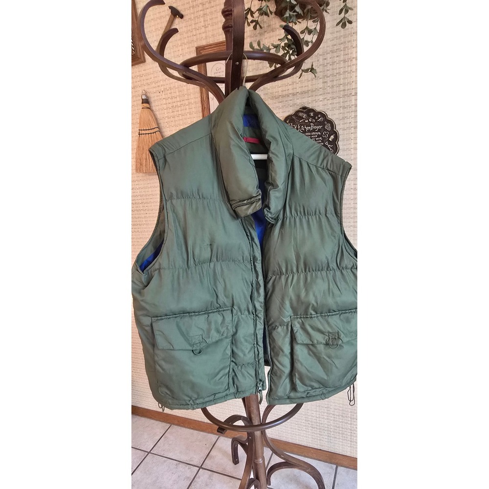 St Johns Bay Mens Puffer Vest Olive Green Blue Lining Full Zip Pockets XXL